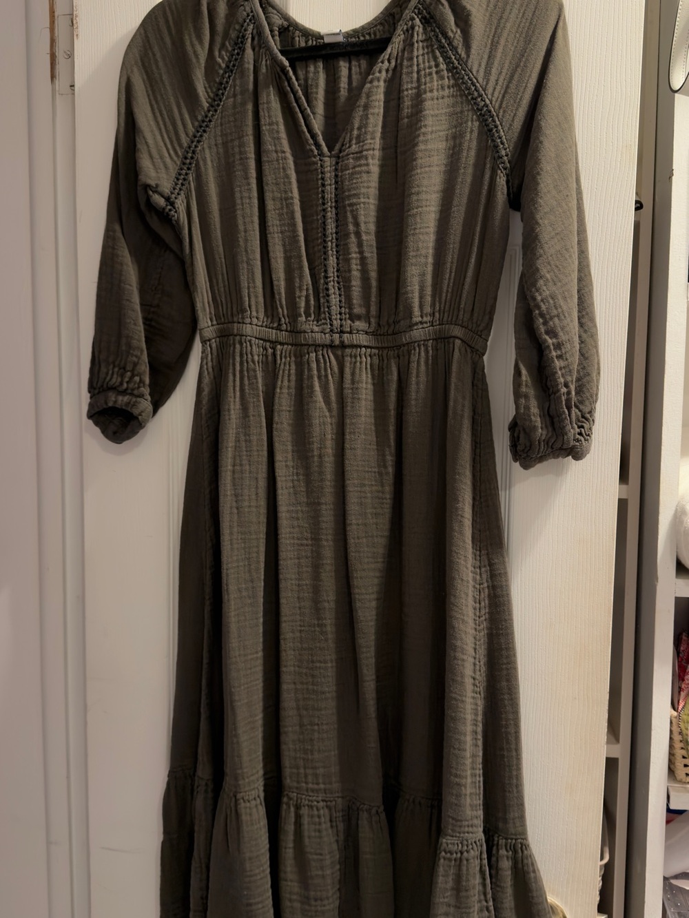 Old Navy Women’s Olive Green Midi Dress - Casual V-Neck with Elastic Waist